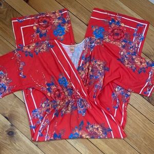 Flying Tomato Red Floral Wide Leg Jumpsuit